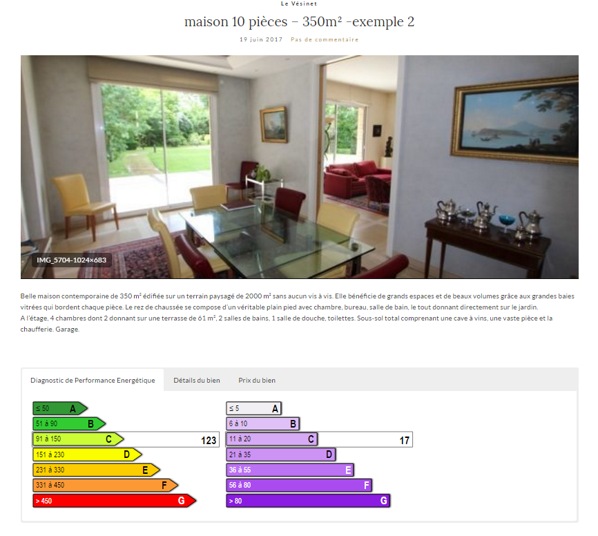 Aperçu sur un site immobilier (utilisé avec Shortcodes Ultimate)