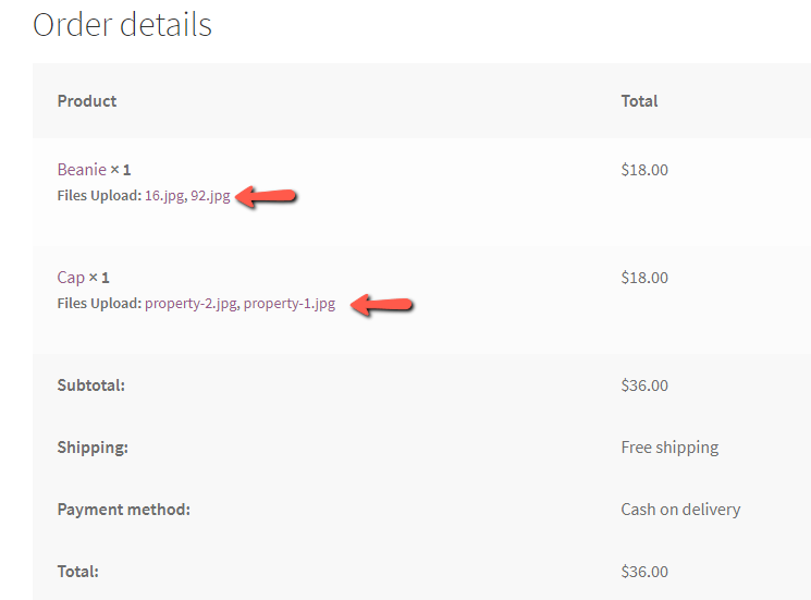 Order Details - Front-end