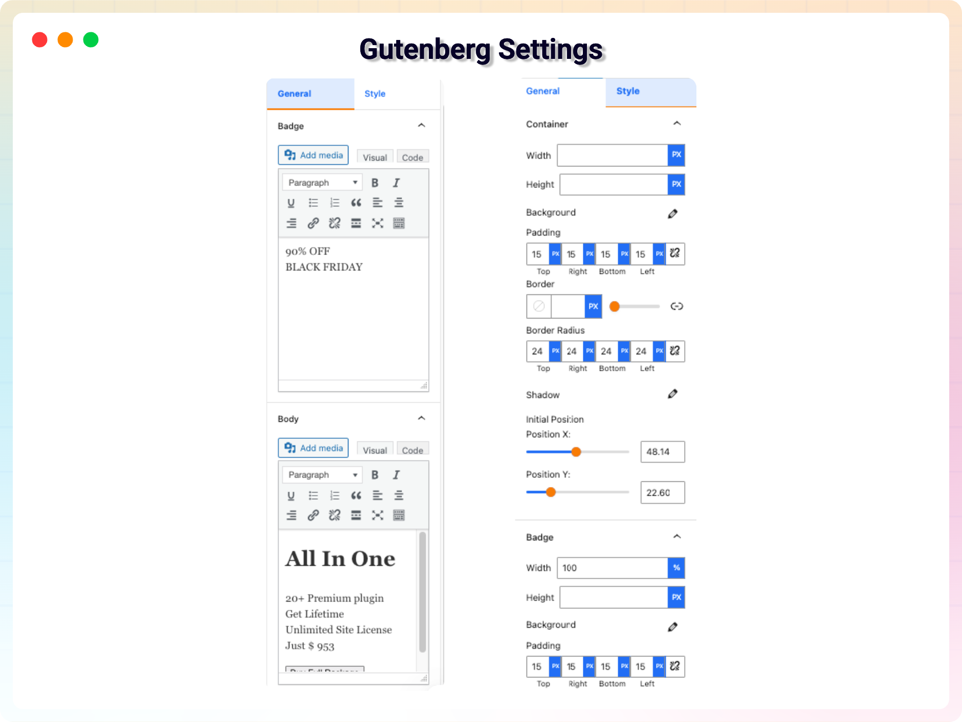 Gutenberg Settings