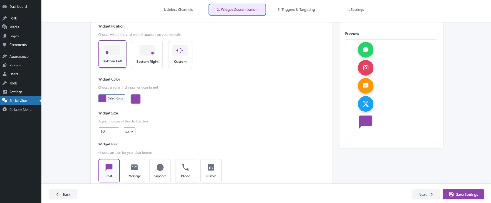 Customize the floating chat widget design and position.