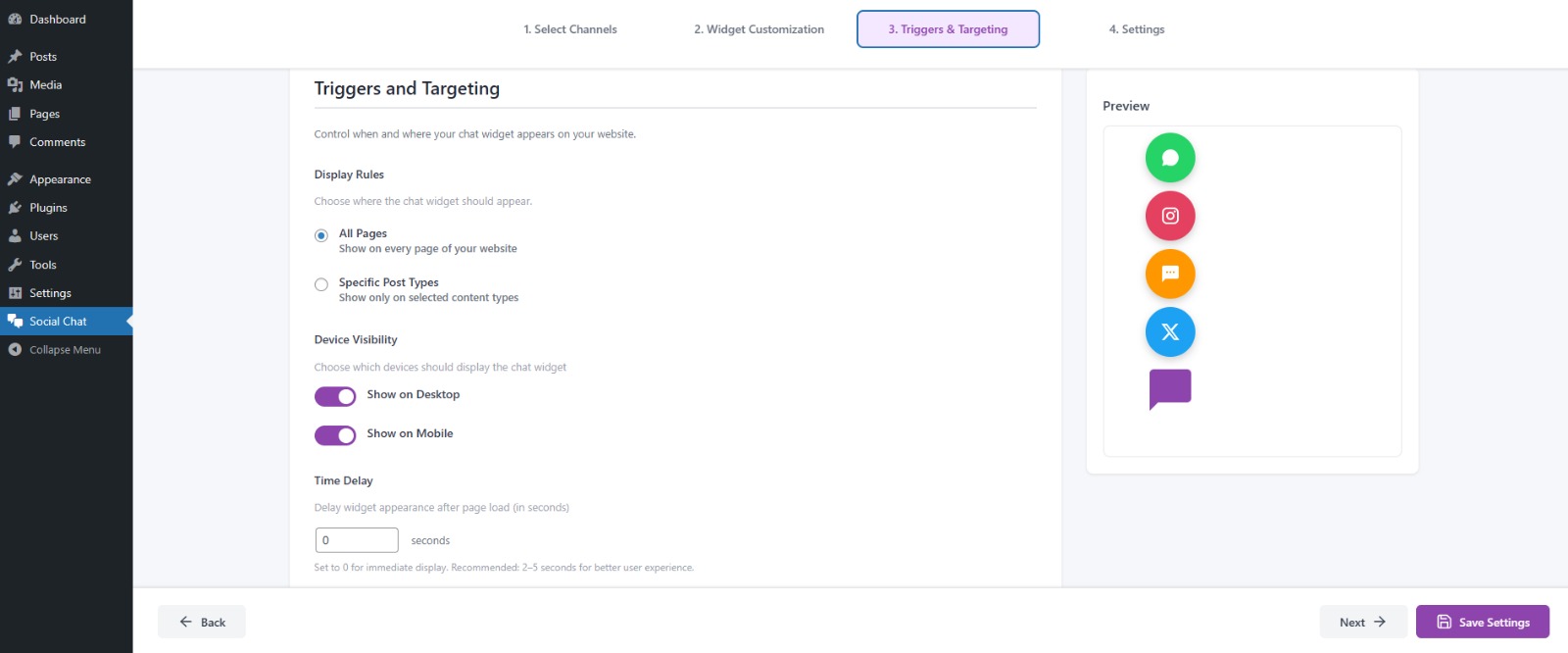Control device visibility and display timing options.
