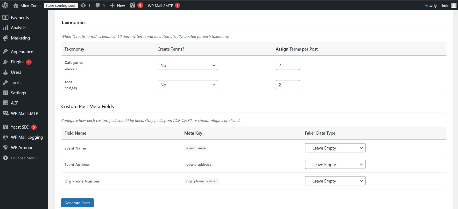 **Post Meta & Taxonomy** - Configure post-meta and taxonomy which assigned to post-type, their assigned per post.