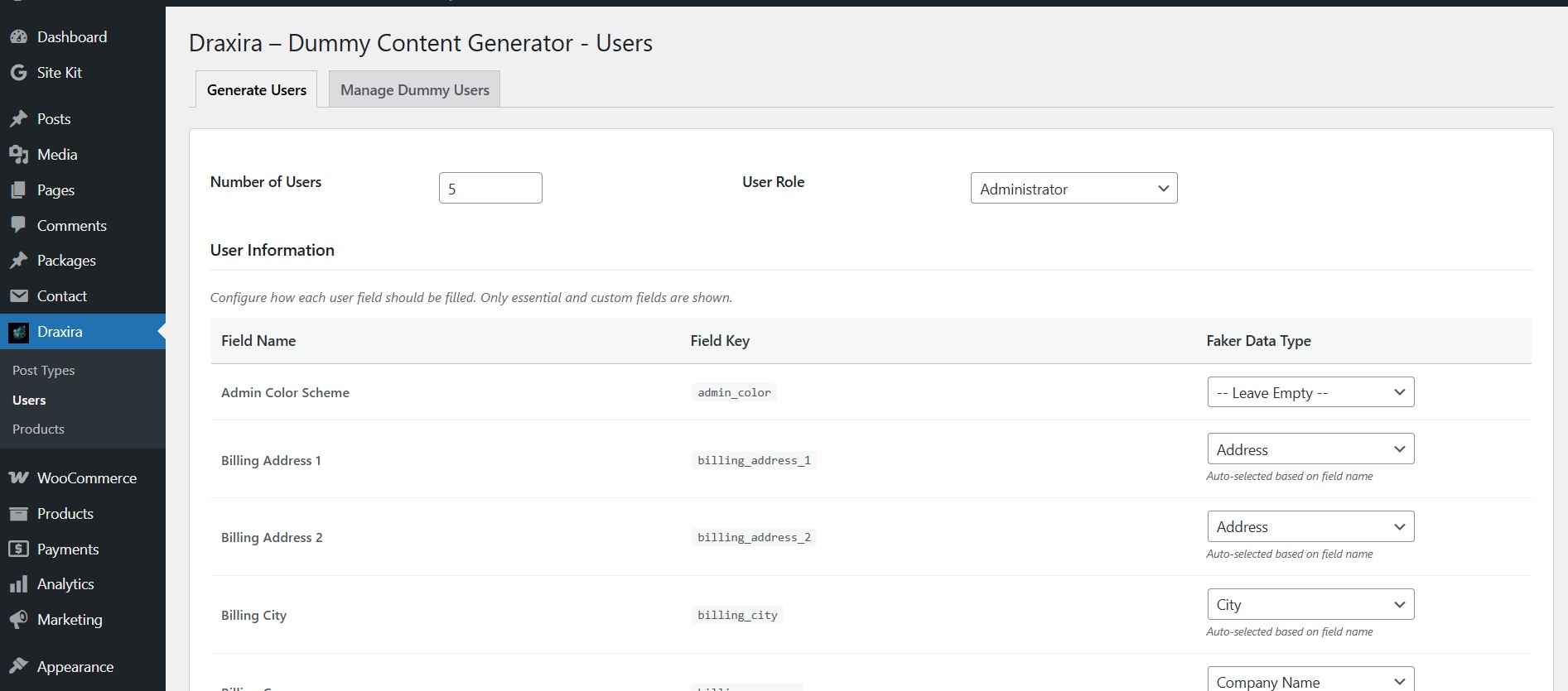**User Generation Interface** - Generate users along with user-meta with custom options.
