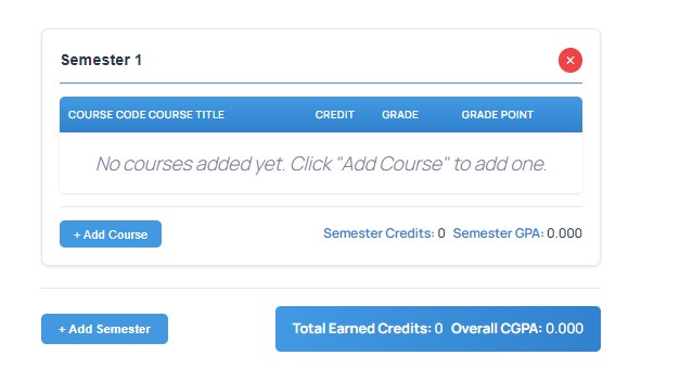 Frontend display with beautiful table showing all course details