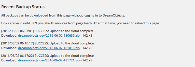 Stored backups