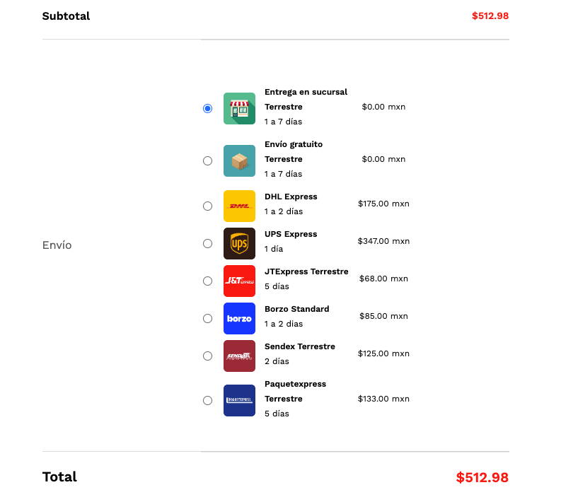 Configuración de paqueterias