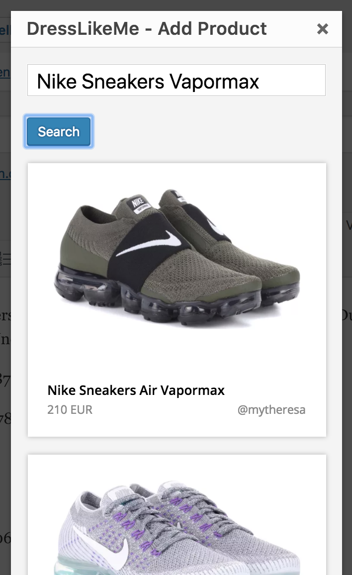 In the WordPress editor you will find five new buttons: One of these allows you to search directly for products