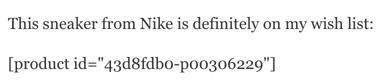 After clicking on a product a short code is added to the editor