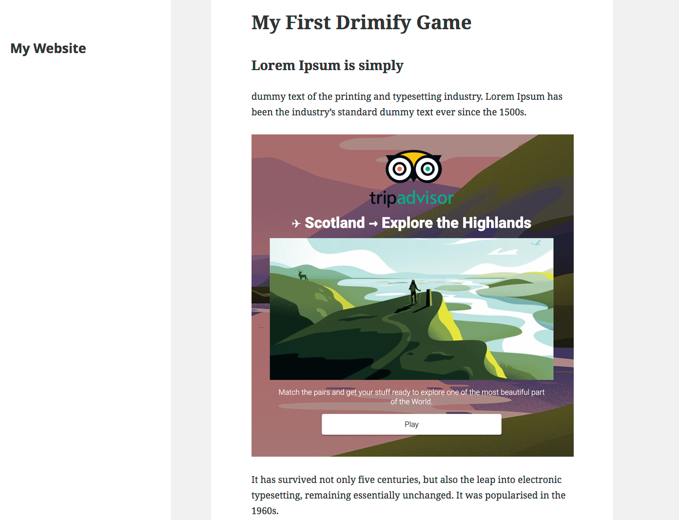 Once pasted in your post/page, your game will show