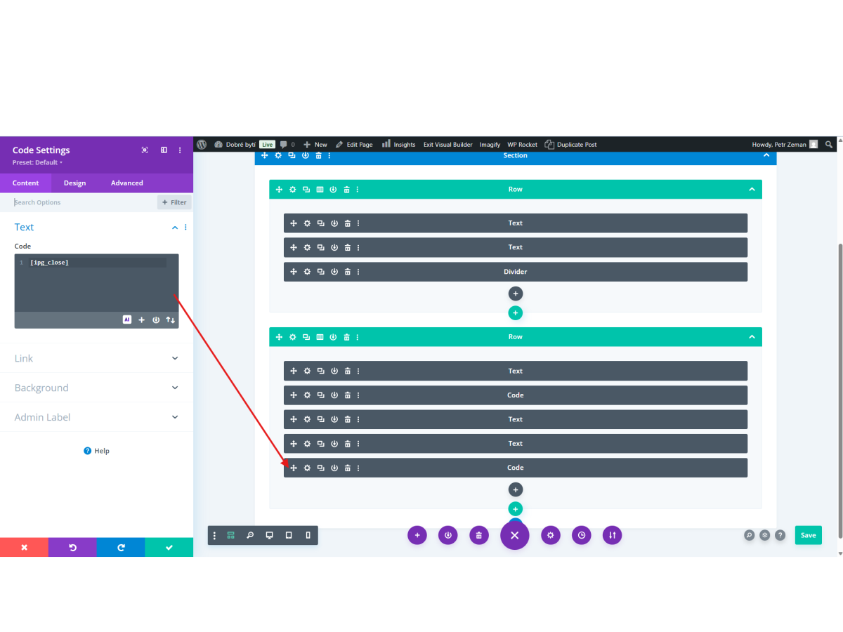 Example of drip content rule inside DIVI - END block.