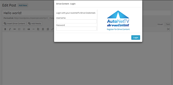 Login window for Drive Content