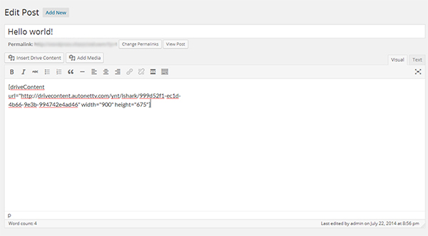Shortcode added to editor