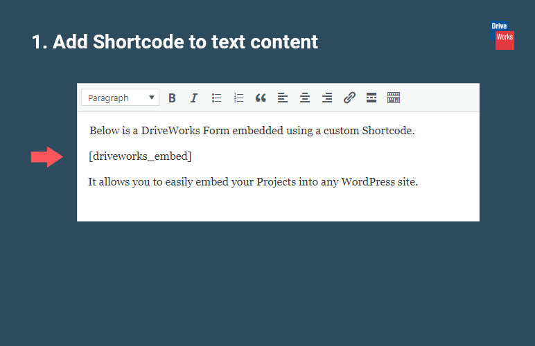 Enter the shortcode into text content.