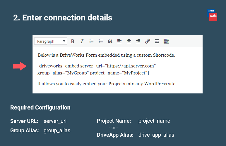 Enter connection details and other configuration options.