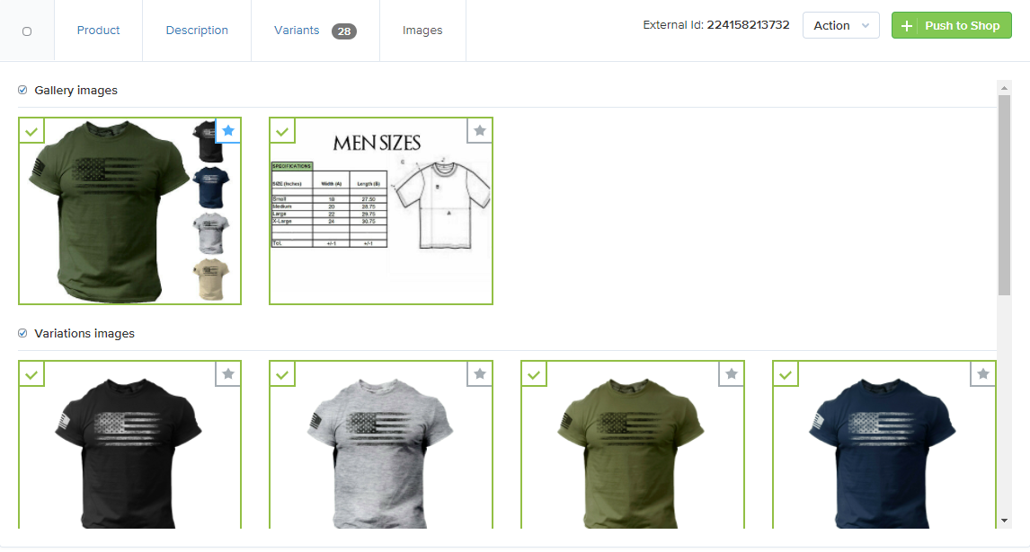 Choose images which you want to be added together with the product into your store