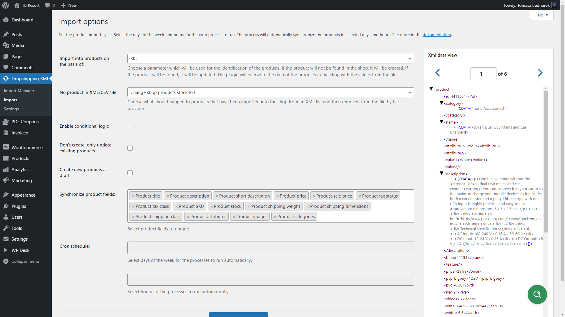 Manage inventory options and import WooCommerce products with stock