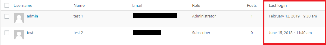 Last login column view