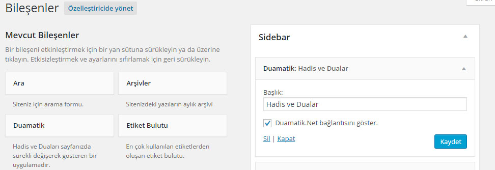 Bileşenin sitede görünümü.
