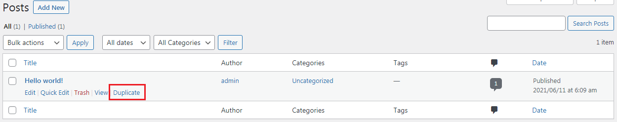 Post/Page list.