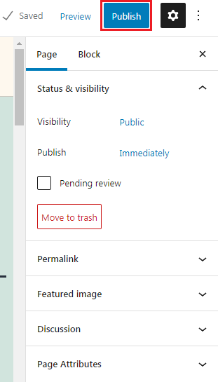 Publish option.