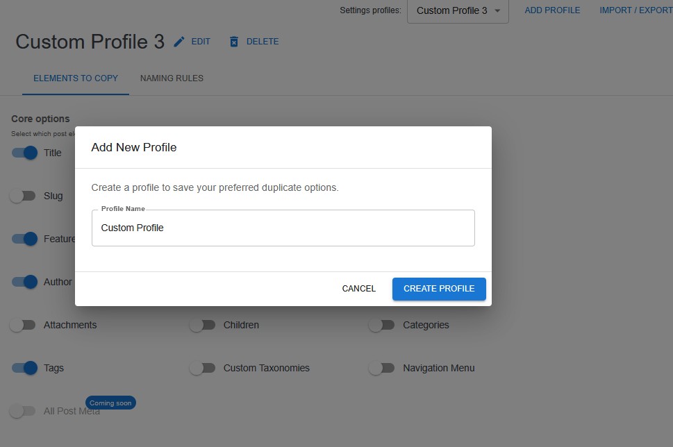 Add New Profile – create a custom profile with your preferred settings.