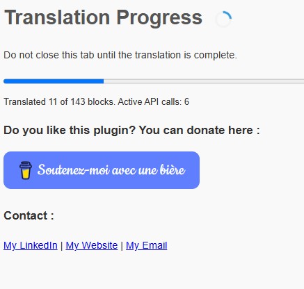 The translation page progress bar showing the translation in real-time.