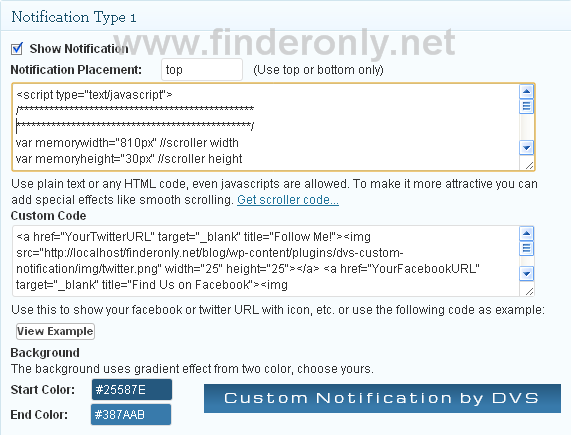 Custom notification type 1 options.