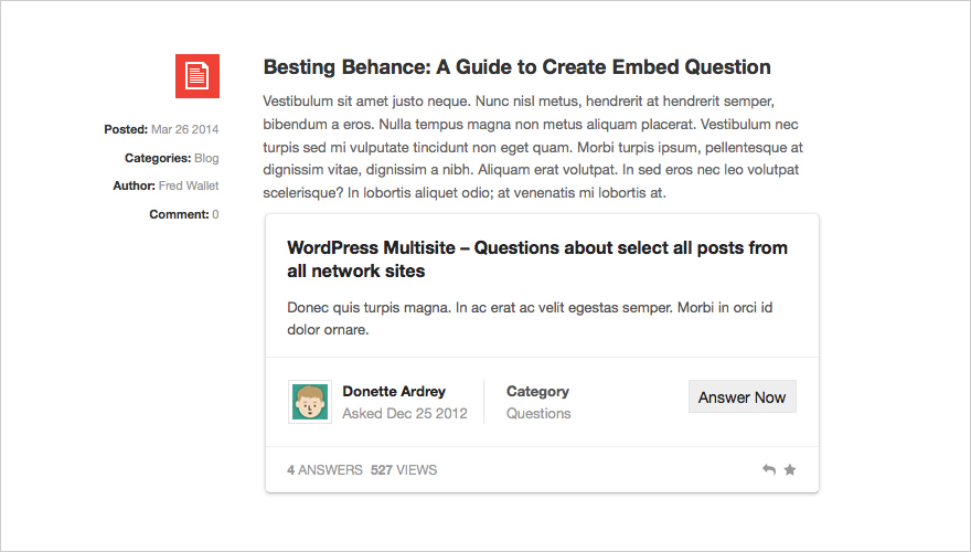 Embed Question inside Blog's Posts