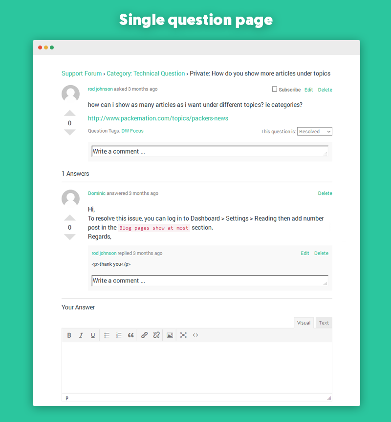 Single question page