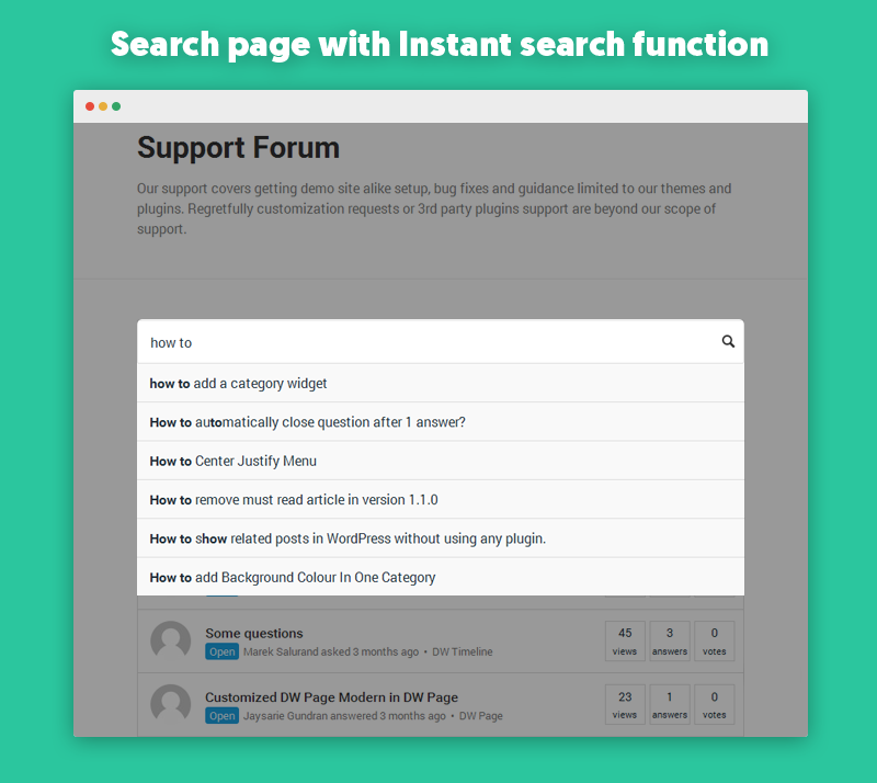 Search page with Instant search function