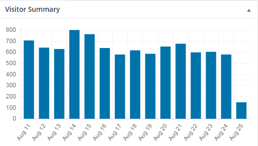 Global page view overview graph. This will show you the global hits for the past few days along with the most popular posts of the current day with the hit count.