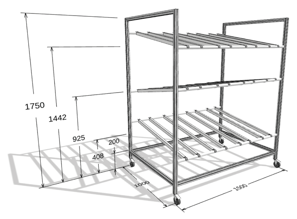 Example of parametric CAD application with aluminum profiles and racks