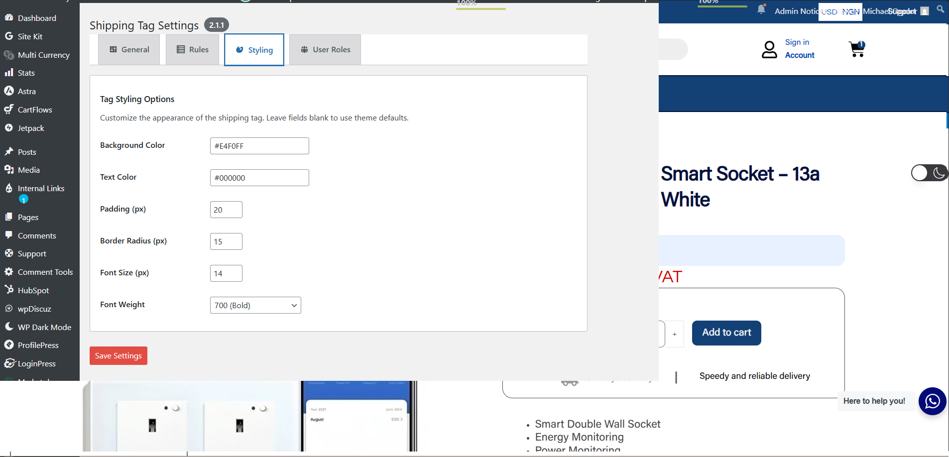 **(Pro Feature) Styling Options:** An example of the Pro styling controls.