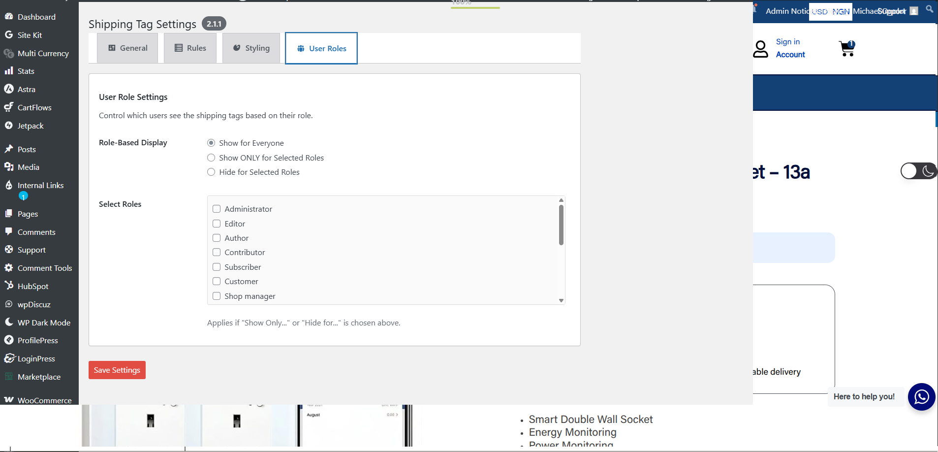 **(Pro Feature) User Role Options:** An example of the Pro user role settings.