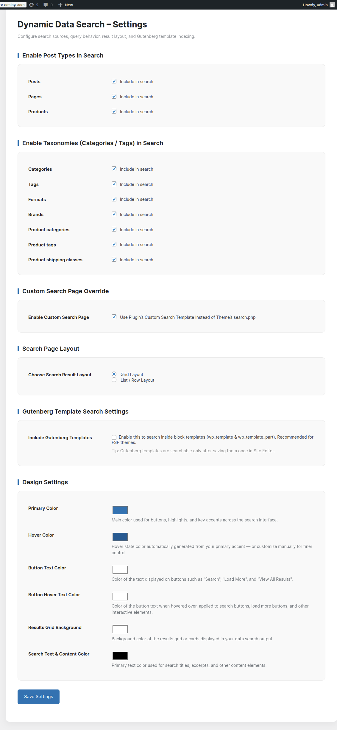 Plugin settings page
