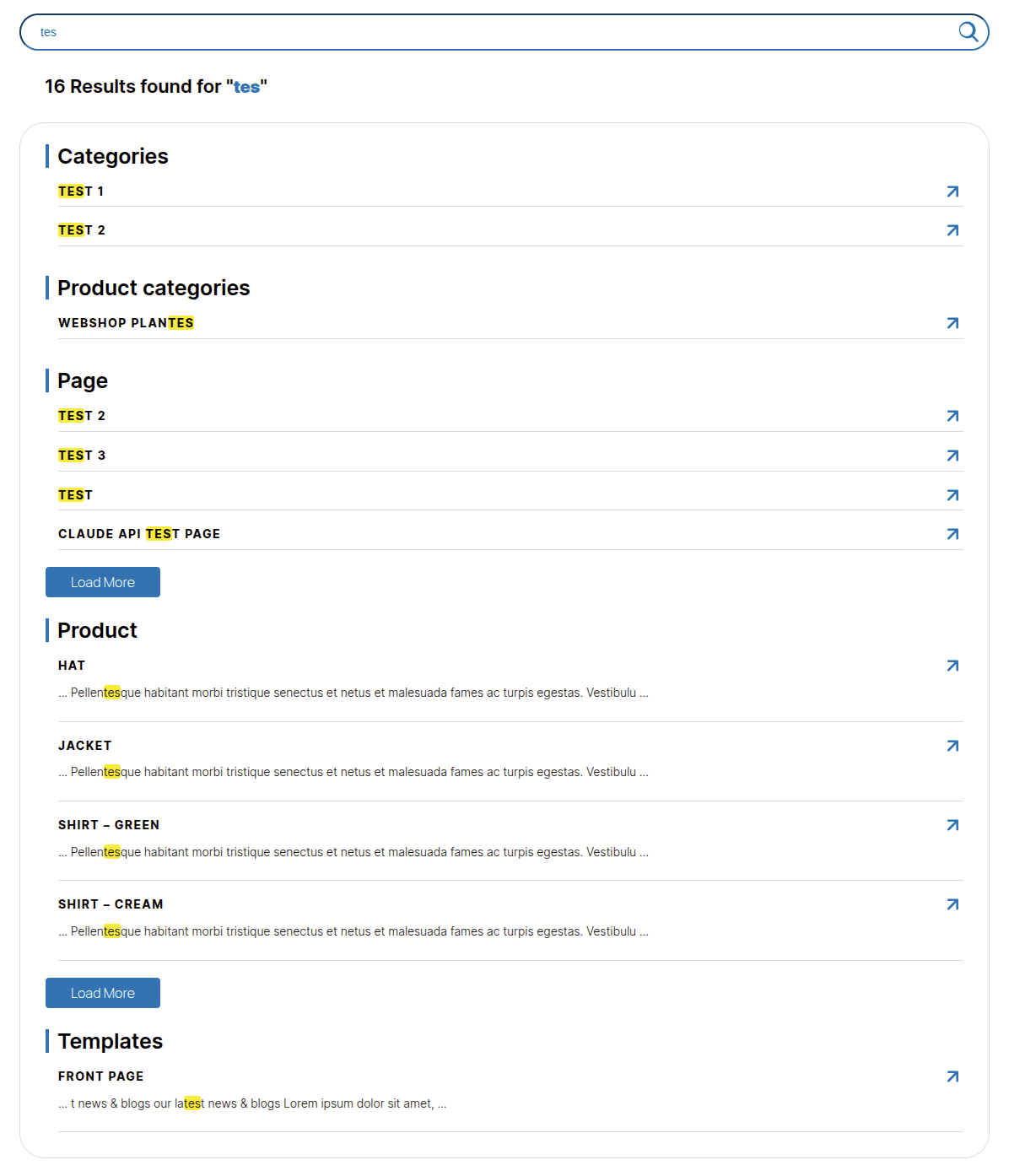Custom search results – List layout