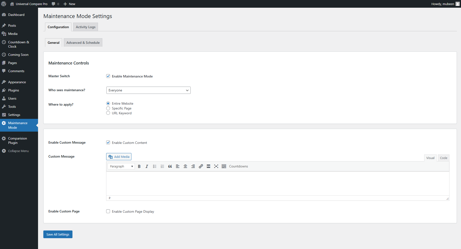Maintenance mode page preview