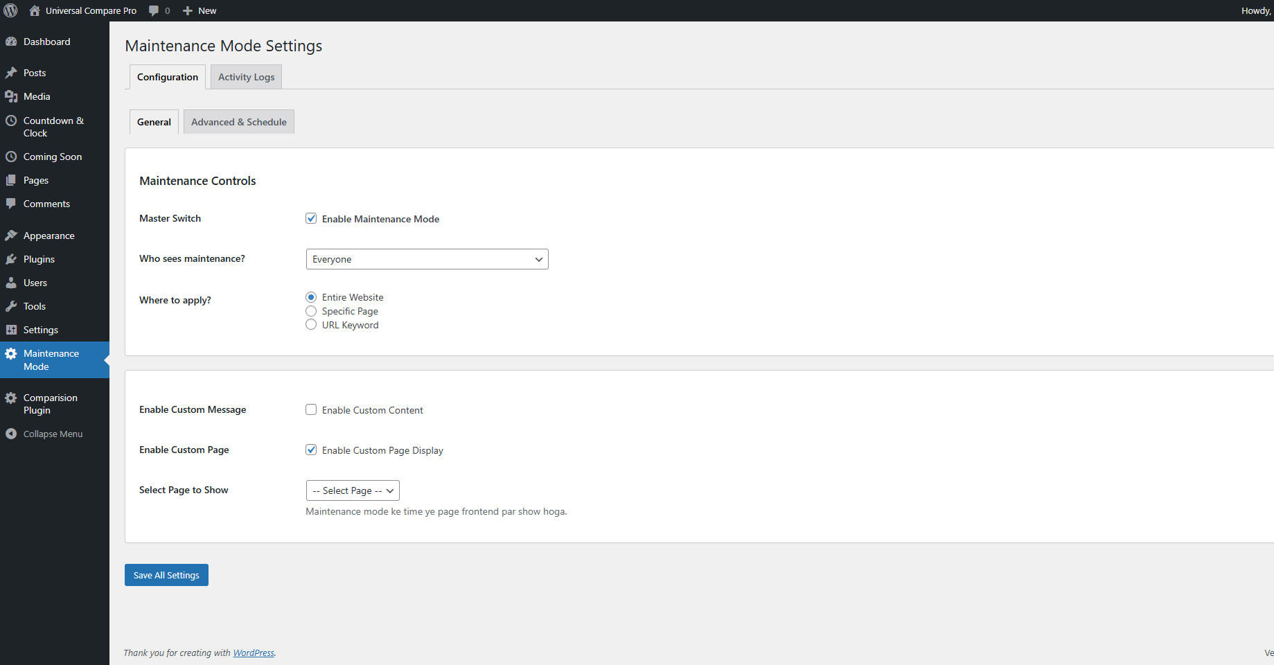 Scheduling options interface