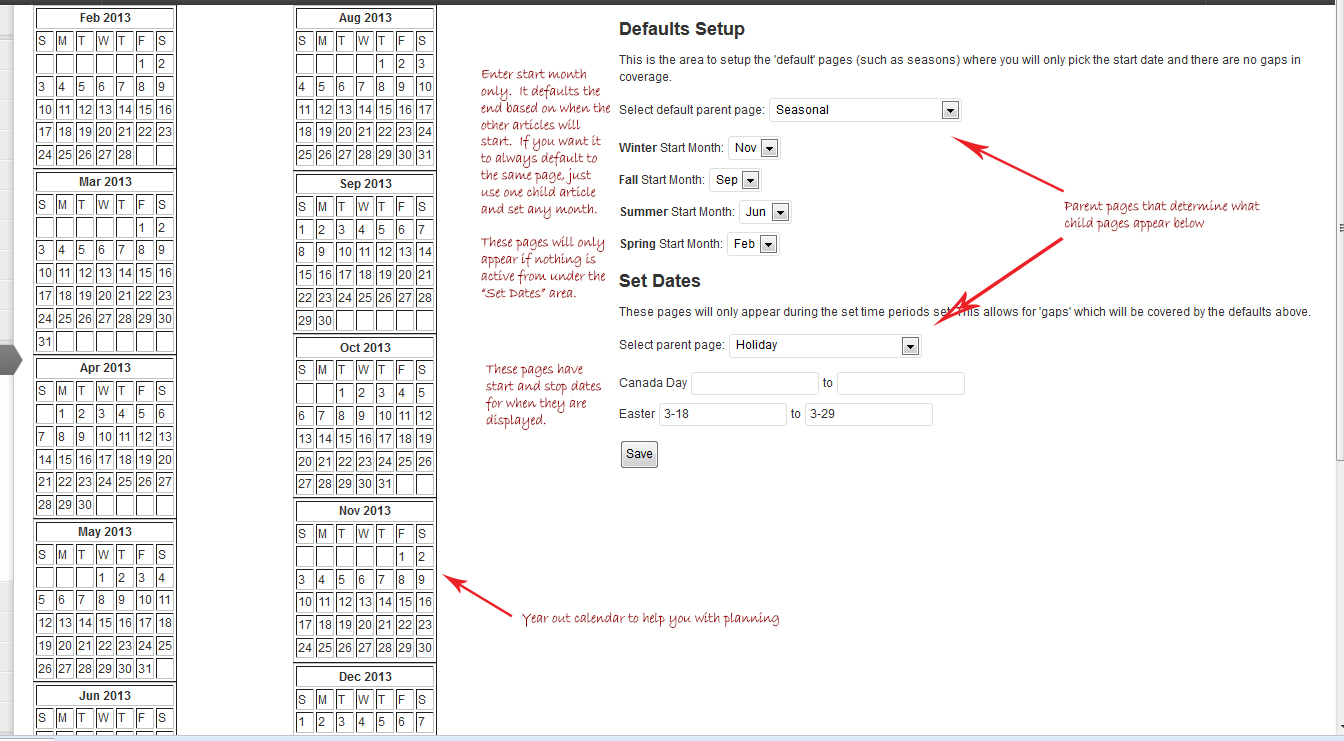 An example of the setup menu. *Note: You must have setup the pages prior to this step.