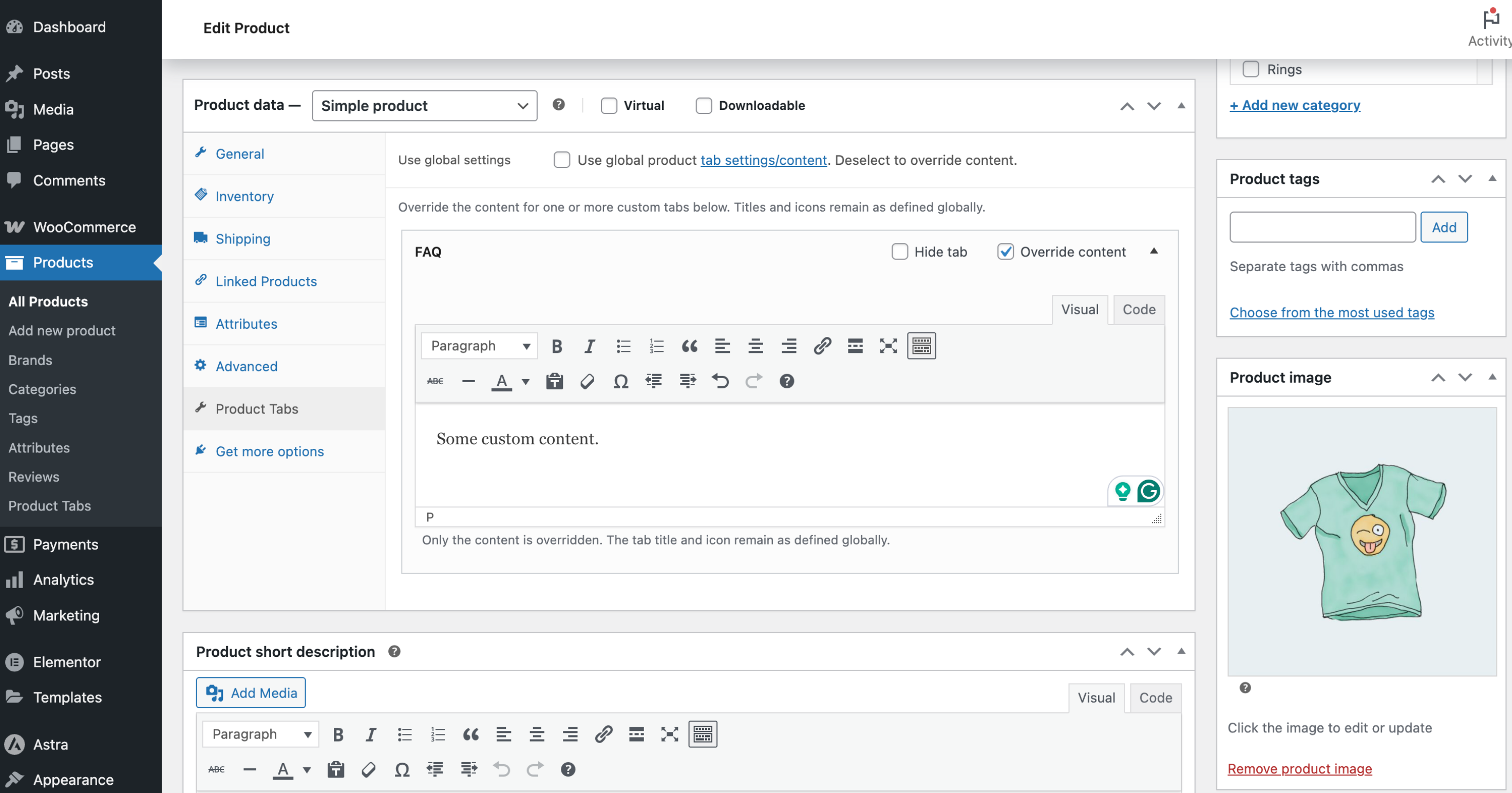 Product Data panel options to hide or override global tabs