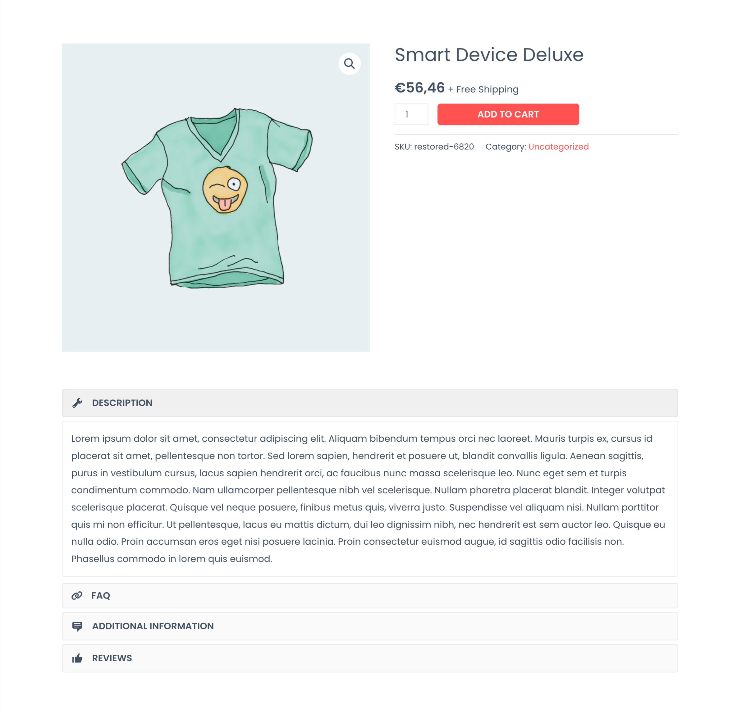 Front-end product page using Accordion layout