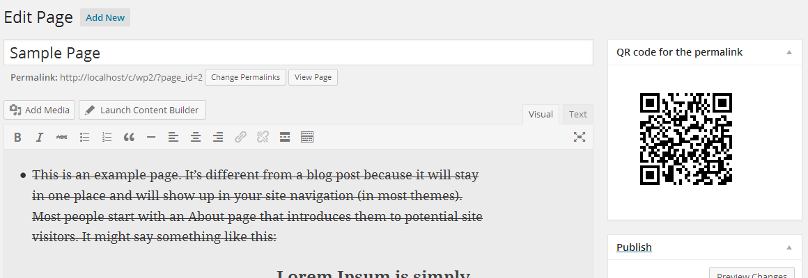 QR code on Sidebar of Page Editor