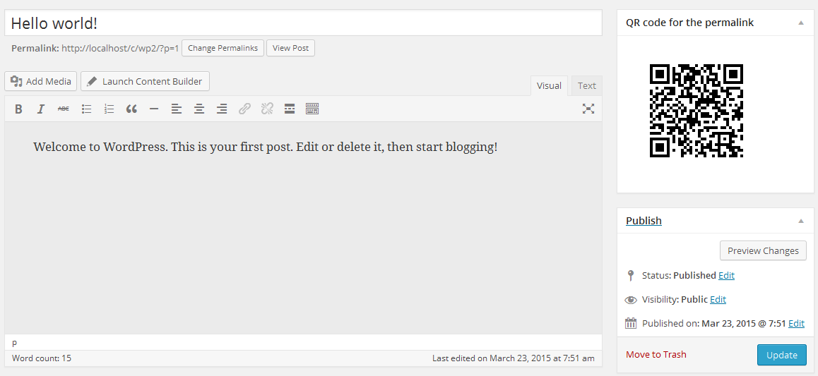 QR code on Sidebar of Post Editor