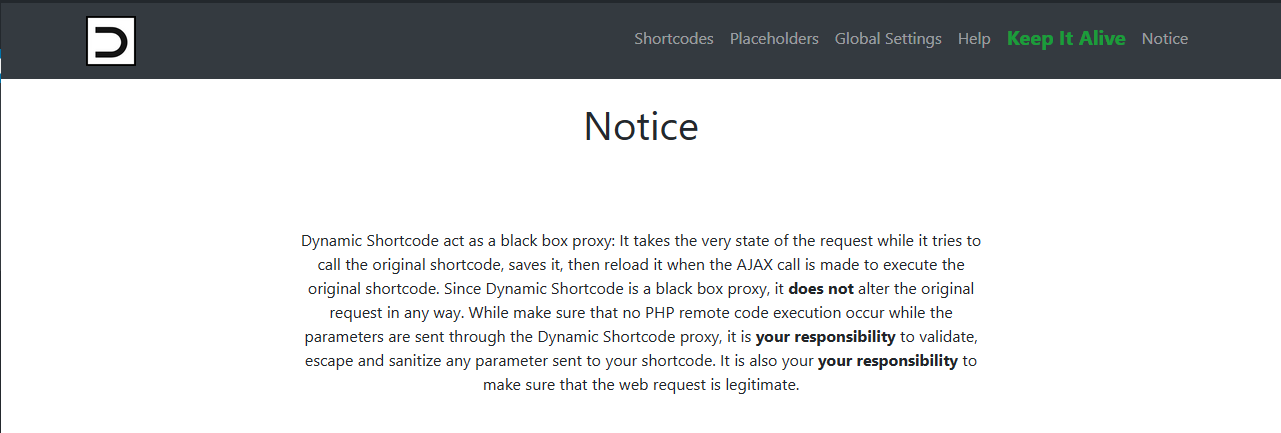 Dynamic Shortcode - Notice