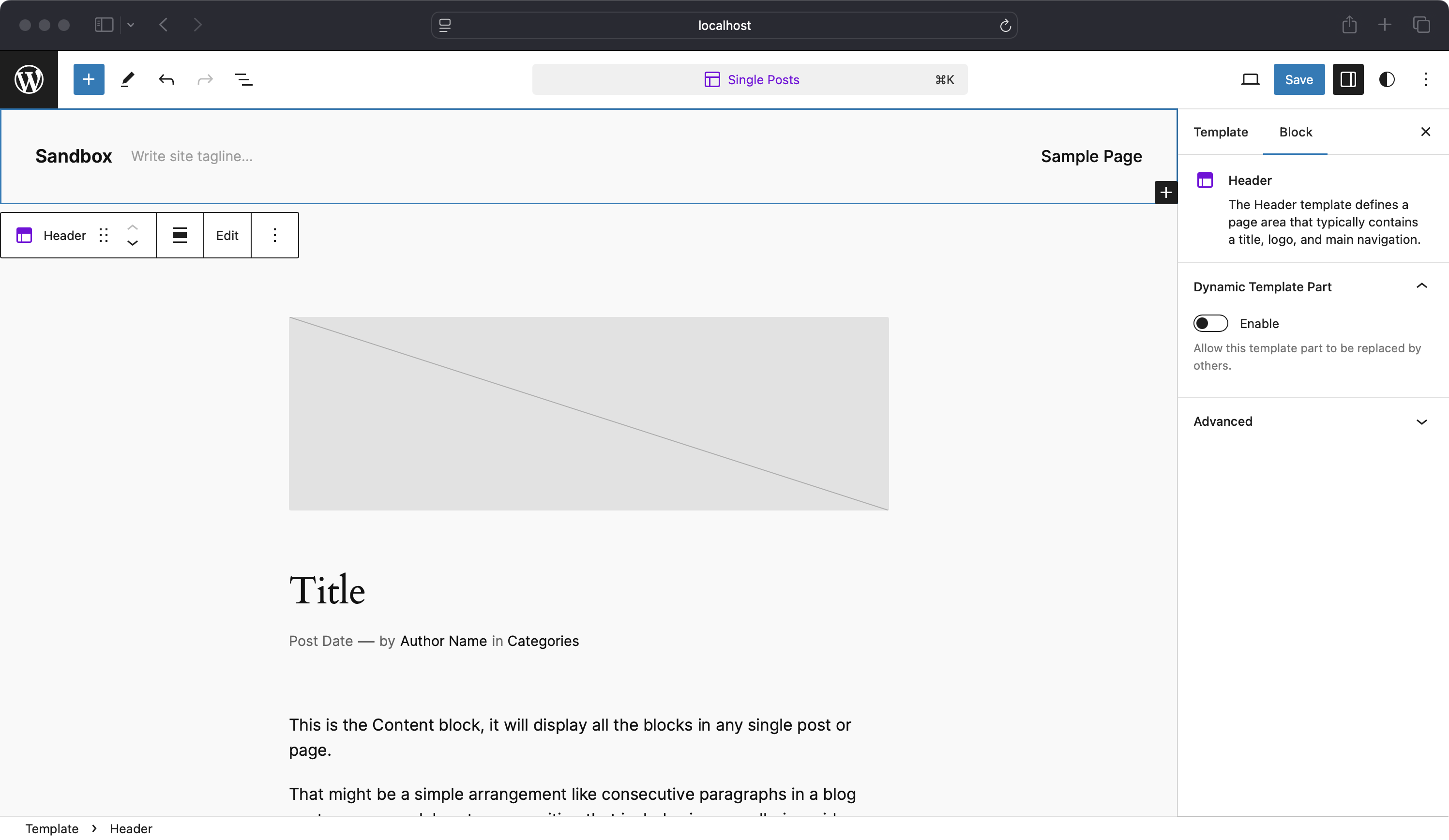 **Select a Template Part in the Template Editor:** Navigate to the Template Editor and select a Template Part you wish to edit.