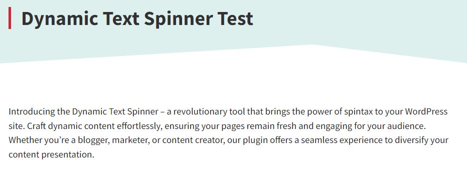 Example showing the first Spintax option