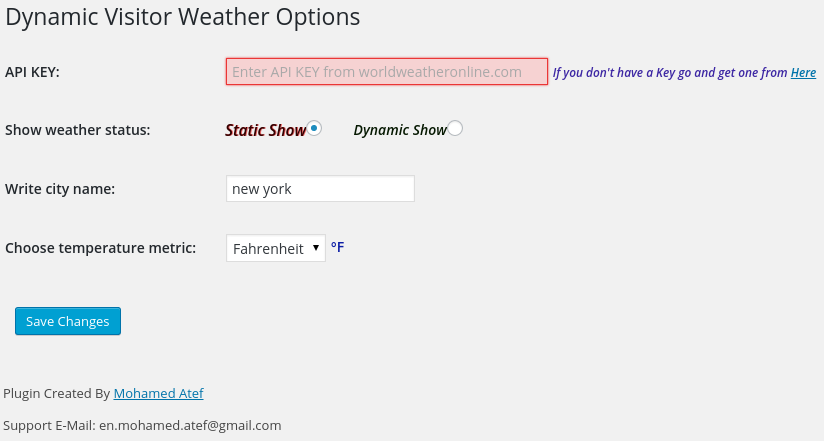 Options control page