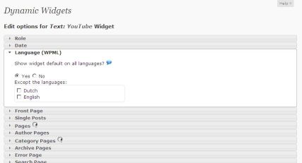 Widget Options page