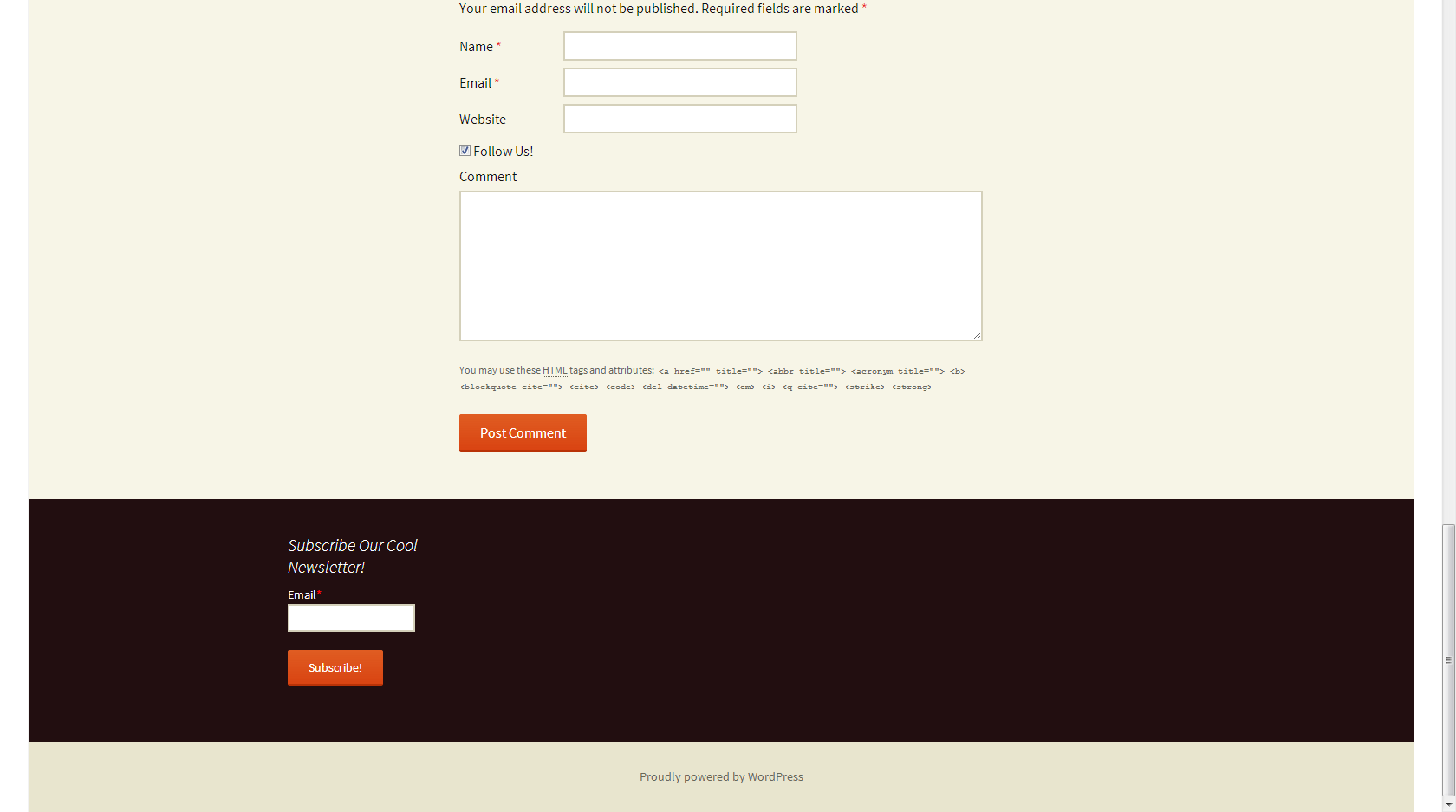 **Subscribe Comment Section** - This is how the newsletter subscription looks in the comment section, when the user is not logged in.