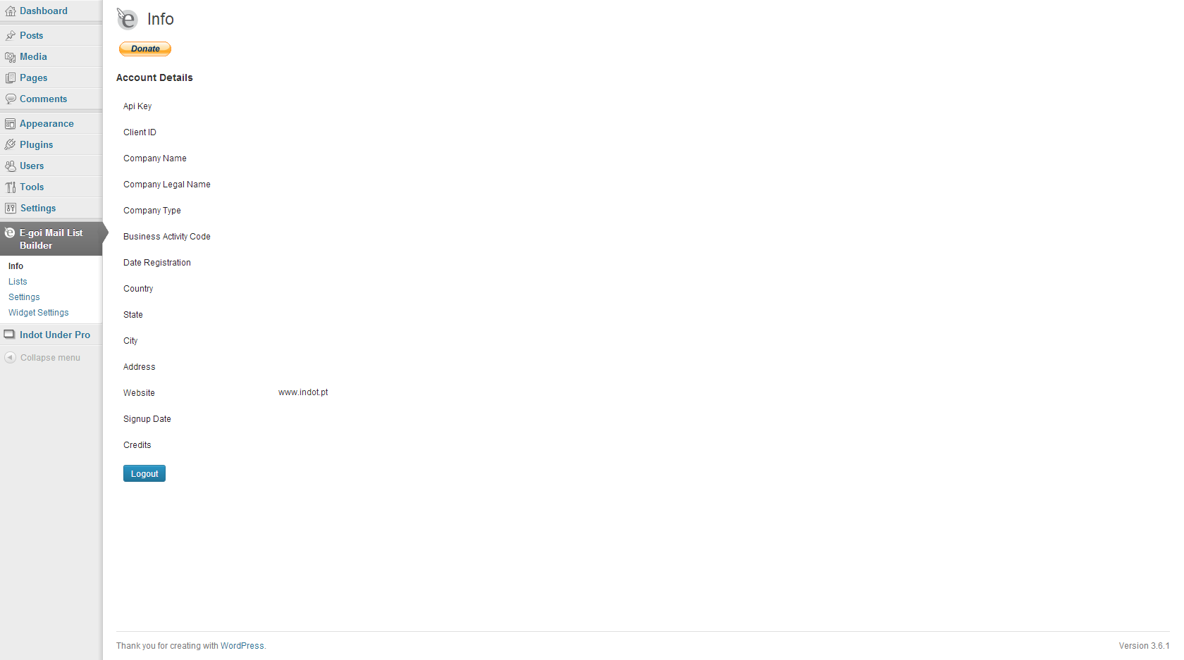 **Info Logged In** - Account information of the logged in user.